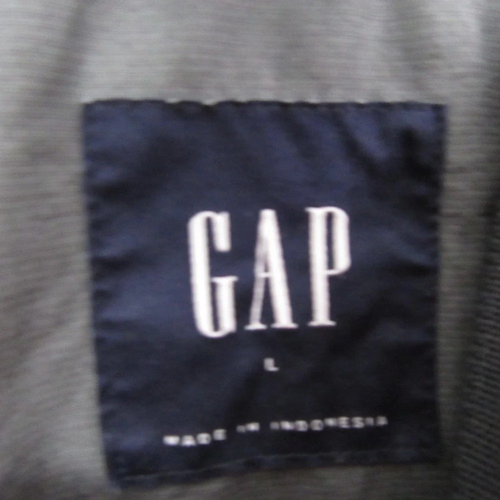 Gap‎ Mens Bomber Jacket L Gray Snap Button Lightweight Drawstring Hem